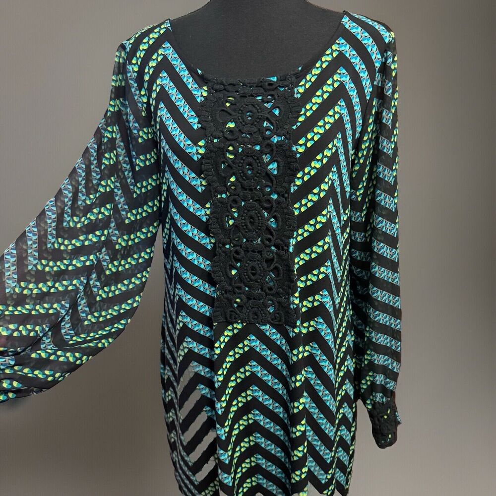 Alfani Blouse Medium Womens Tunic Top Sheer Balloon Sleeve Artsy Art To Wear